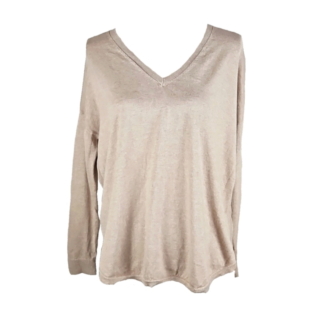 Express Rlaxed Fit V-Neck Longsleeve Sweater, Beige, Size M - Picture 6 of 6